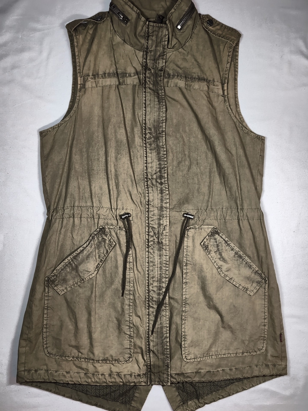 Levis Ladies Sleeveless Drawstring Utility Vest in Olive